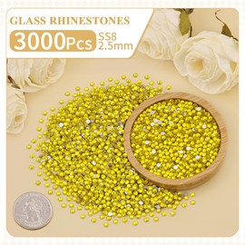 3000PCS SS8/2.5mm Crystal Rhinestones (Lemon Yellow) with 2Pcs 10ml B7000 Jewelry Glue, Bedazzling Flatback Glass Rhinestones for Crafting, Gems Diomand Charm for Tumbler Shoes Clothing Mugs Nail Art