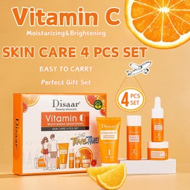 VC Skincare Set 4 pcs, Skin Care Sets&Kits for Moisturizing&Brightening, Facial Wash&Toner&Serum&Cream, Skin Care for Teenage Girls, Skincare Gift Set for Women&Mens Gift Set, Airplane-Friendly Sizes