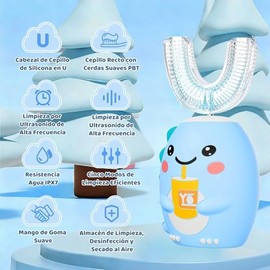Toketa Cepillo de Dientes Electronico para Niños, Diseño en forma de U, Sónico Automático de 360°, 6 Modos de Cepillado, Limpieza Integral, Con 4 Cabe
