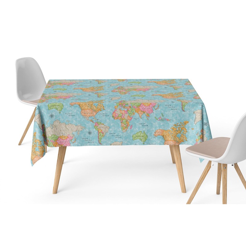 Martina Home Blue World Map Resin Tablecloth 100 x 140