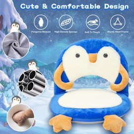 Floor Chair for Kids, Penguin Floor Seating with Back Support 5 Adjustable Position Ideal for Reading Gaming Meditating Yoga, Kids Chair for Daycare Preschool Classroom (Blue)