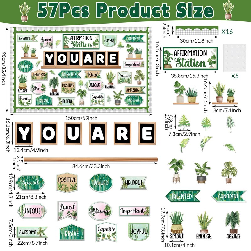 Boho Plant Affirmation Station Bulletin Board Set Greenery Motivational Classroom