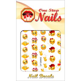 Emoji V3 clear waterslide nail art decals (tattoos) with Smiley Faces. Set of 43 Decals by One Stop Nails.