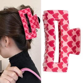 Valentine's Hair Clips,Love Square Hair Claw Clip,Rose Red Heart Claw Clips,Rectangle Hair Jaw Clamp,Non-Slip Headwear Woman Girl Hair Accessories for Valentine Party,Mother's Day(01)