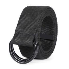Men Black Canvas Belt,JASGOOD Webbing Cloth D Ring Buckle Belt Extra Long with Metal Tip for Pants,Fit Waist Size 34-39 inch,Black(One Pack)