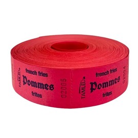 TAMLED Cash Roll French Fries Red Trilingual 1 Roll with 1000 Perforated Tears Sequentially Numbered Gastro Festival Drinks Catering Events Corporate Event Folk Festival Club Value Tag