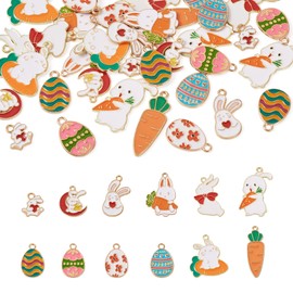 PandaHall 48pcs Easter Bunny Enamel Charms Rabbit Carrot Pendant Easter Egg Dangle Charms for Bracelet Necklace Earring Jewelry Making