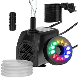 DaToo Mini Submersible Fountain Water Pump With LED Light 160GPH 10W Small Ultra Quiet Water Pump With Tubing For Aquarium Fish Tank Outdoor Pond Water Feature Fountain Statuary