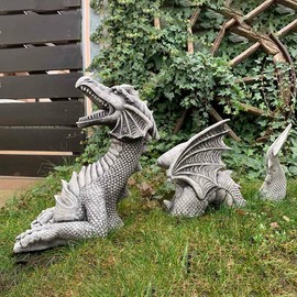 Dragon Gothic Garden Decor Statue, Large Figurine The Dragon of Falkenberg Castle Moat Lawn Garden Resin Dragon Sculptures Yard Decoration,Outdoor Funny Statues Art Ornament (A)
