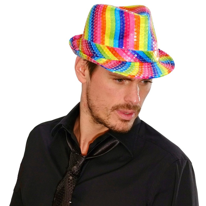 WIDMANN 0081U ? Sequin Fedora Hat In Colours of Rainbow,