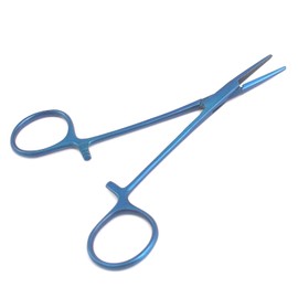 OdontoMed2011 Mosquito Hemostat Forceps 5" Straight Locking Clamps Serrated Full Blue Color Stainless Steel Forcep
