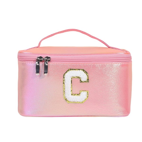 Large Preppy Patch Makeup Bag,Travel Cosmetic Bags PU Leather Portable