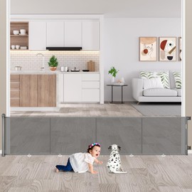 200inches Retractable Baby Gates Extra Wide, 34" Tall Extra Large Openings Baby Gates for Doorways, Upgraded Retractable Dog Gate for Stairs, One-Handed Operation, Built-in Reinforce Strip (Grey)