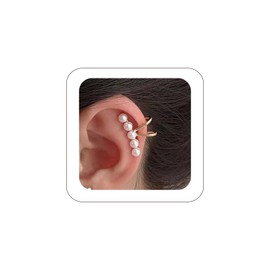 Hanfluenve 1Pair of Pearl Earrings Cuff For Women Non Piercing Fake Cartilage Wrap Ear Cuff Fashion Earrings Hypoallergenic Ear Cuff Ear Clip on Dainty Jewelry Accessory for Women Trendy (Gold)