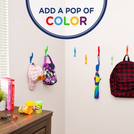 Toughook Heavy Duty Hooks for Hanging Coats, Jackets, Backpacks, Baseball Hats - Wall Mounted Rainbow Color Hangers for Kids, Perfect Hook for Classrooms, Bathroom Robes, Towels| Original Hook 10-Pack