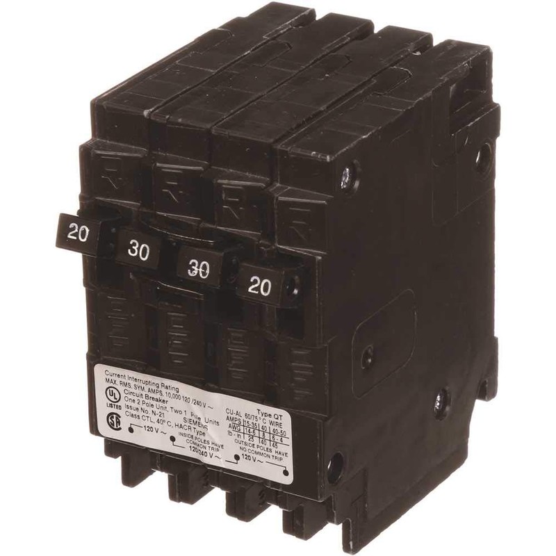 SIEMENS Q22030CT 30 Double Two 20-Amp Single Pole Circuit Breaker,