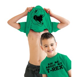Youth Ask Me About My Trex T Shirt Funny Cool Dinosaur Flip Graphic Print Kids Funny Children's Apparel Flip Tops for Kids Cool Dinosaur T Shirt Novelty Green M
