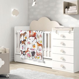 Horse Blanket Gift for Baby Girls Women Farm Horses Flowers Cute Animal Fleece Flannel Throw Blankets Soft Lightweight Plush Pink Blanket for Bed Sofa Decor 30"x40"