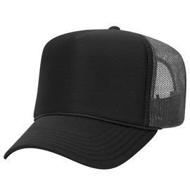 Joe's USA OTTO Foam Trucker Hats - Customizable 5-Panel High Crown Mesh Back Caps-1PK - Black/Black/Charcoal