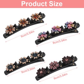 Pack of 4 Delicate Hair Clips with Clover Leaf - Colourful Hair Clips with Sparkling Crystals for Women and Girls (5 Petals)