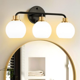 Watyo 3 Light Bathroom Vanity Light, Black and Gold Bathroom Light Fixtures