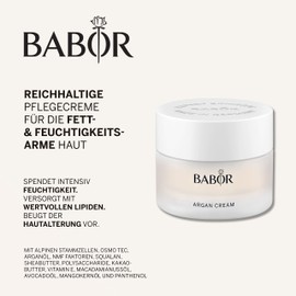BABOR CLASSICS Argan Cream, Reichhaltige Gesichtscreme für trockene Haut, Mit Arganöl und Vitamin E, Vegane Formel, Ohne Alkohol, 50 ml