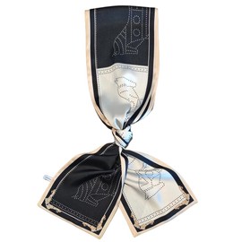 GIMIRO Satin Silk Scarf Double Layers 150 x 16 cm Tie Flowers Waist Belt for Blazer, Coat, Dress, 20# Beige/Black/White Unisex