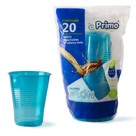 PRIMO Vaso Neon 16 oz | 20 Vasos Desechables para Fiesta colores Neon | Vasos brillantes 470ml Fiesta Neón (AZUL AQUA)