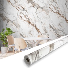 Marble Peel and Stick Waterproof Wall Paneling, 118" x 47" Calacatta Gold Glossy Finish Self-Adhesive Backsplash Tile Vinyl Wall Panel for Kitchen Bathroom Wall Decor, Covers 38.75 Sq. Ft.