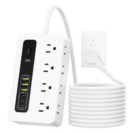 GALASALA Multicontacto Regleta, Extension Electrica 1.8 M, Multicontacto USB, Multicontacto Escritorio 8 Salidas de CA y 6 USB(3 USB C), Enchufe Plano, Conector Multiple, para el Hogar Oficina, Blanco