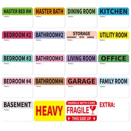STARLIBOO 500 pcs 20 Designs Pre-Printed Color-Coded Home Moving Packing Box Labels with Writable Notes Areas, Each Measures 2” x 3”(Color)