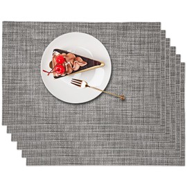marysgift Place Mats for Table Set of 6 Heat-Resistant Washable Place Mats Woven Vinyl Kitchen Table Mats Easy to Clean, 9151-Gray