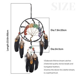 7 Chakras Dream Catchers Tree of Life Dream Catcher Black Feather Wall Decor with Rainbow Healing Crystal Stone Ornaments Wall Art Hanging for Bedroom Home Decor Blessing Gift Wedding Party -23.6"
