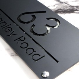 K SMART SIGN | LUXE H3 F31 | House Numbers Plaques House Numbers Door Signs House Number For Wall Name Plaques For Outside 3D Laser Cut acrylic Mirrored Marble (Matt Black & Black Marble)