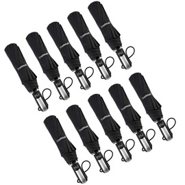 TradMall 10 Pack Bulk Umbrellas Travel Windproof Portable Compact Large Canopy Ergonomic Handle Auto Open & Close, Black