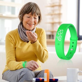 Umllpet Vibration Alarm Bracelet, Alarm Clock Vibration, Vibration Alarm Clock Reminder Watch for Children Adults, Potty Training Watch, Drinking Reminder, Pill Reminders, Green