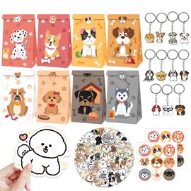 BACH AND BOUJEE 93PCS Dog Party Favors Dog Puppy Party Birthday Supplies Bags Keychain Stickers Pet Theme Decorations Pinata Fillers Treat