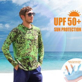 Kalkal Long Sleeve Fishing Shirts for Men Sun Hoodie UPF 50+ UV Protection Shirts with Mask Hooded Rash Guards Quick Dry Green-3XL