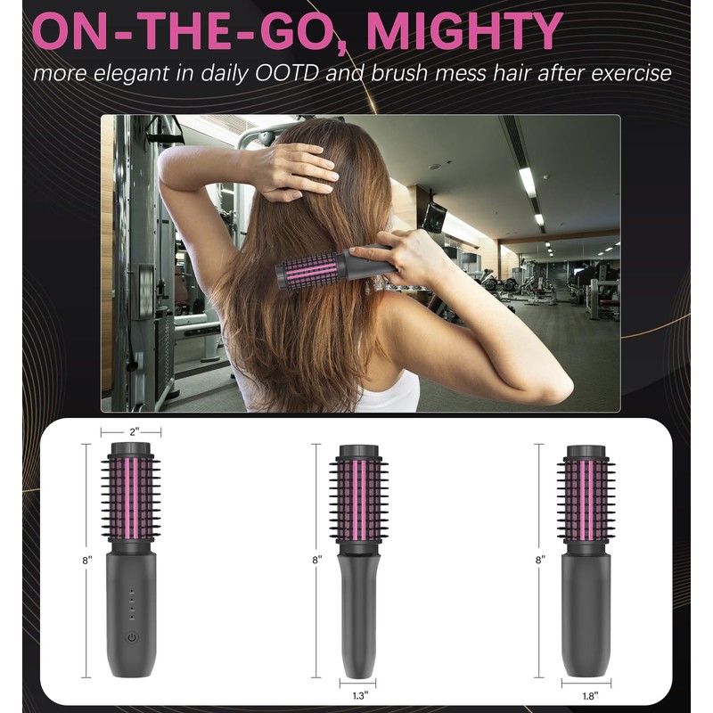 Cordless Hair Curling Iron Brush, Travel Hot Straightener Comb Curl