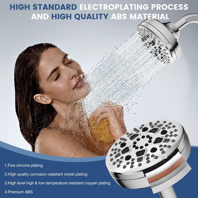 D DUSSAL Shower Head High Pressure 7-Spray Setting 4.7" High
