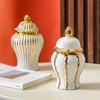 Small White and Gold Vase, 6.8in Decorative Ceramic Ginger Jar