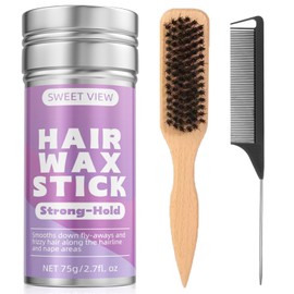 SWEET VIEW Boar Bristle Slick Back Hair Brush & Hair Wax Stick for Smooth Flyaways, Frizz, Sleek Ponytail, Buns and Edge Baby Hair, Styling Accessories for Girls, Kids and Women