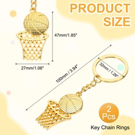 PATIKIL 2Pcs Basketball Hoop Keychain, Mini Cute Sports Basketball Key Chain Sport Ball Pendant Key Ring Bag Backpack Decor for Men Women Party Gifts Favors, Gold
