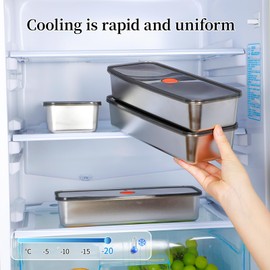 XDCY 4pcs Stainless Steel Bacon Tray with Lid Fridge Organizer for Food Storage Fruits Vegetables Meat Kitchen Organization Airtight Container