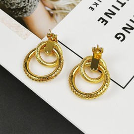 MOEEIJEW Chunky Gold Statement Earrings for Women Gold Knot Earrings Hollow Dangle Earrings Teardrop Earrings Jewelry (Gold D)