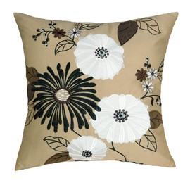 Floral Cushion Cover Decorative Couch Pillowcase 45X45cm 1PC Applique Embroidery Cotton Sateen Throw Pillow Shell Black/White/Brown Farm House County Blooming Flowers Fall Festive Garden Florist