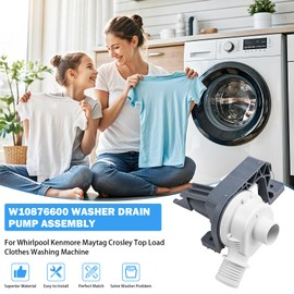 W10876600 W10727777 B25-3A04 Washer Drain Pump Assembly Compatible with Whirlpool Kenmore Maytag Crosley Top Load Clothes Washing Machine Replacement Parts W10876600VP AP6004933 PS11738156