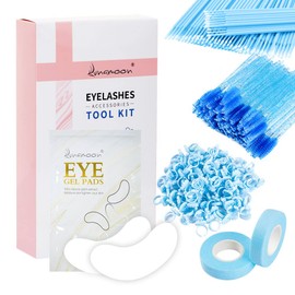 Lunamoon 50 Eye Pads for Eyelash Extension Eyelash Pads + 100 Micro Brushes + 100 Eyelash Glue Ring + 50 Eyelash Brushes + 2 Eyelash Tape Eyelashes Accessory Set for Eyelash Extension (Blue)