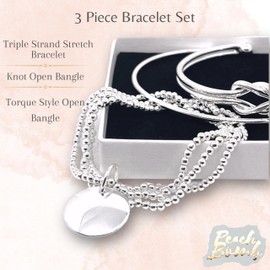 Peach Bomb Silver Stacking Bracelets for Womens with Silver Bangles for Women and Beaded Bracelet, Torque Bangle, Knot Cuff. Gift for Her Birthday, Mother, Daughter, Friends