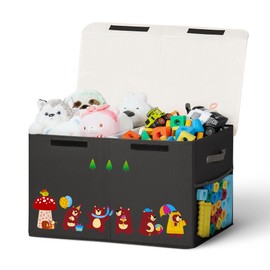 ADEHMDA 80L Large Toy Storage Box with Lid, Large Toy Box Chest for Kids, Girls and Boys, Nursery Room and Living Room, 26"x13" x16" (black-bear)